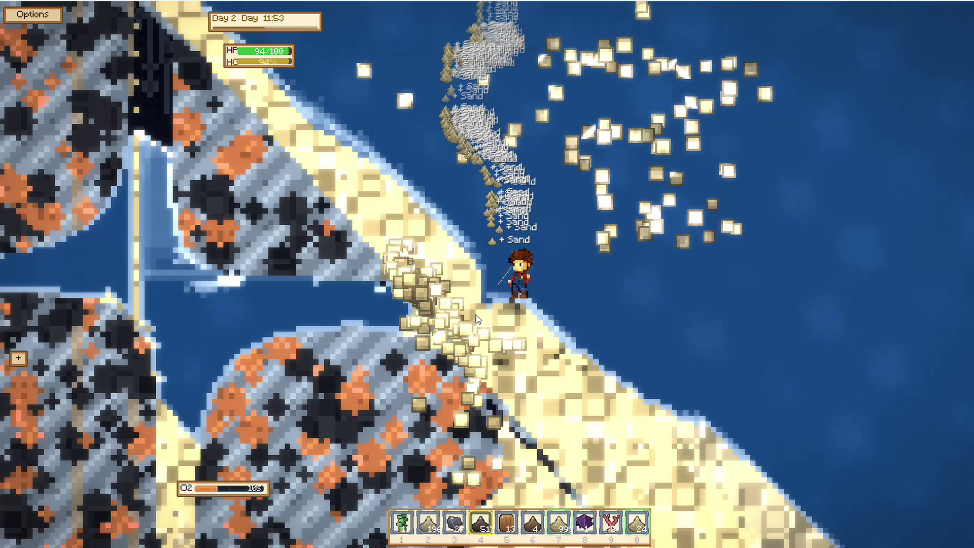 Sand cascading into an underwater dig