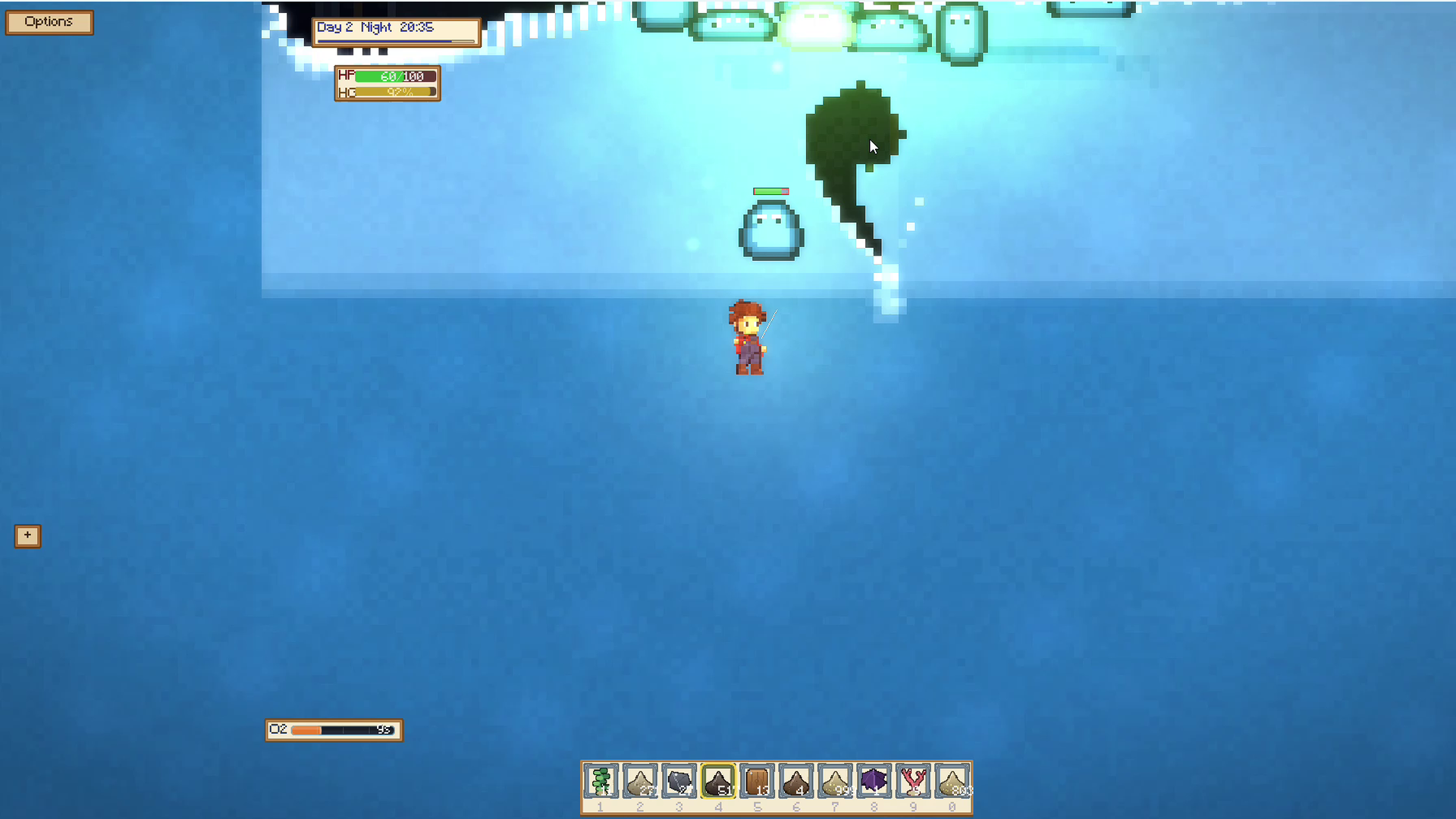 Bioluminescent slime colony in the deep caves